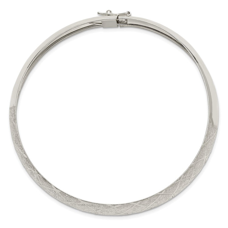 Sterling Silver 10mm Polished D/C Textured Flexible Bangle