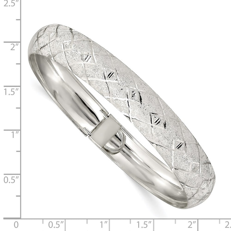 Sterling Silver 10mm Polished D/C Textured Flexible Bangle