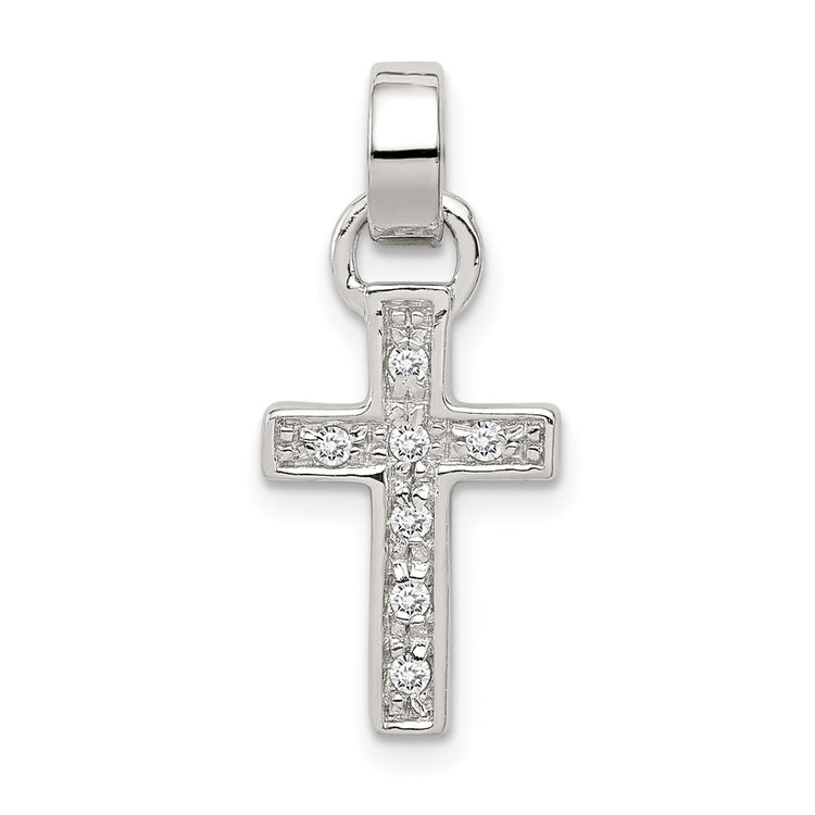 Sterling Silver Rhodium-plated CZ Cross Charm