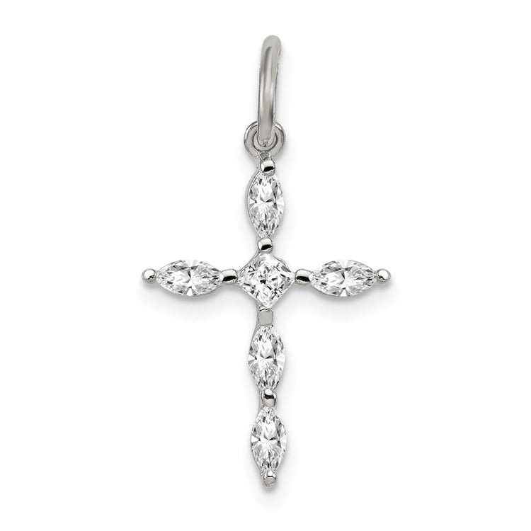 Sterling Silver Rhodium-Plated 14MM CZ Cross Charm Bracelet Womens