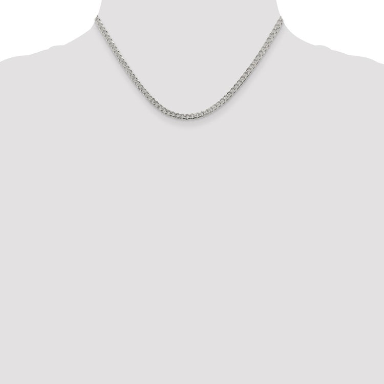 Sterling Silver 3.8MM Pavé Curb Chain Necklace Womens 16-24 Inch