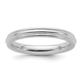 Sterling Silver Rhodium-plated 3mm Comfort Fit Milgrain Size 7 Band