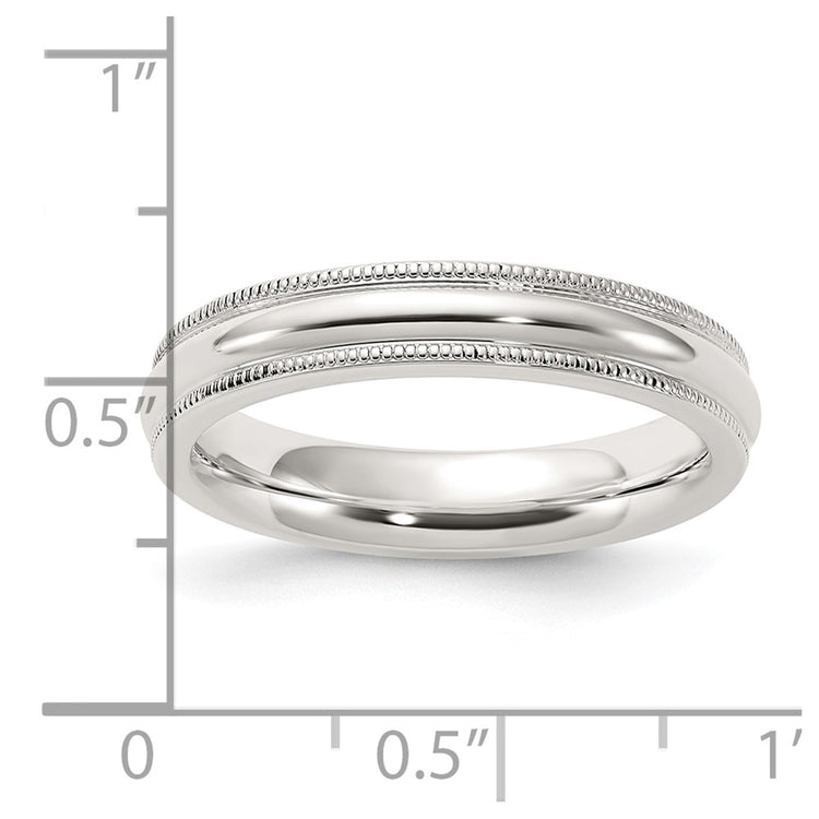 Sterling Silver 4mm Comfort Fit Half Round Milgrain