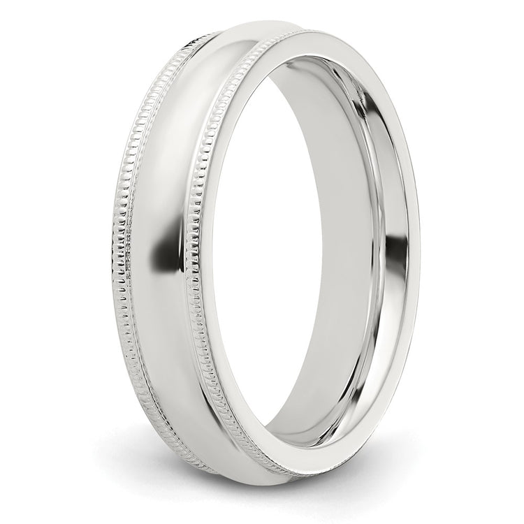 Sterling Silver 5mm Comfort Fit Half Round Milgrain