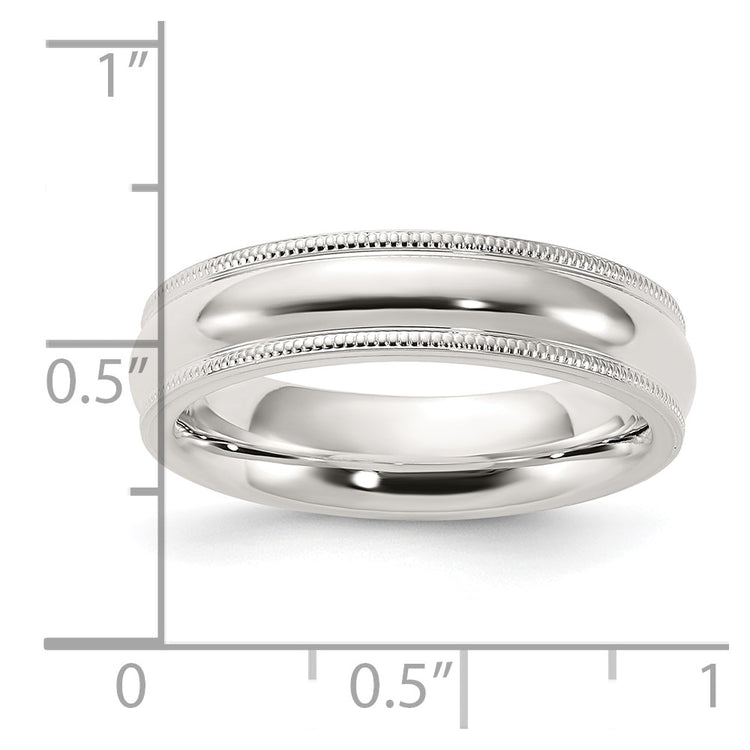 Sterling Silver 5mm Comfort Fit Half Round Milgrain