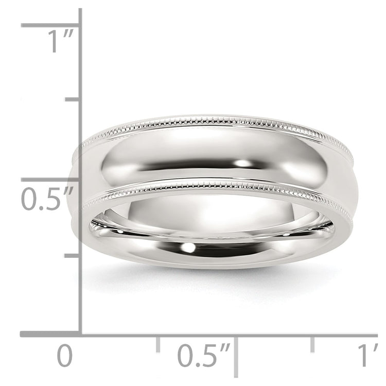Sterling Silver 6mm Comfort Fit Half Round Milgrain