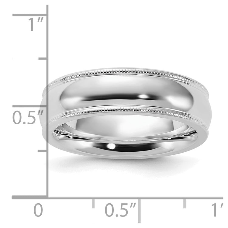 Sterling Silver Rhodium-plated 6mm Comfort Fit Milgrain