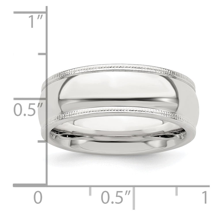 Sterling Silver 7mm Comfort Fit Half Round Milgrain