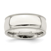 Sterling Silver 8mm Comfort Fit Half Round Milgrain