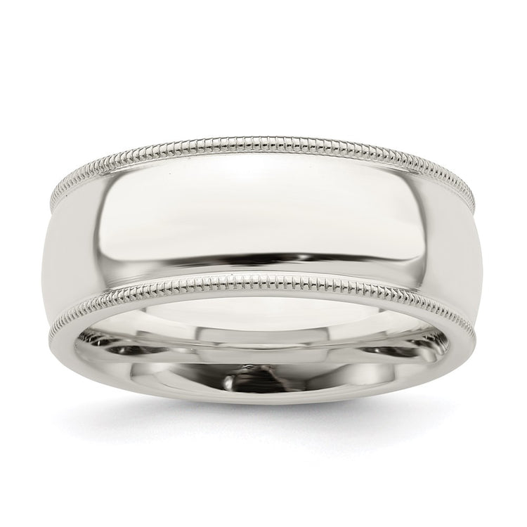 Sterling Silver 8MM Comfort Fit Half Round Milgrain Wedding Band Ring