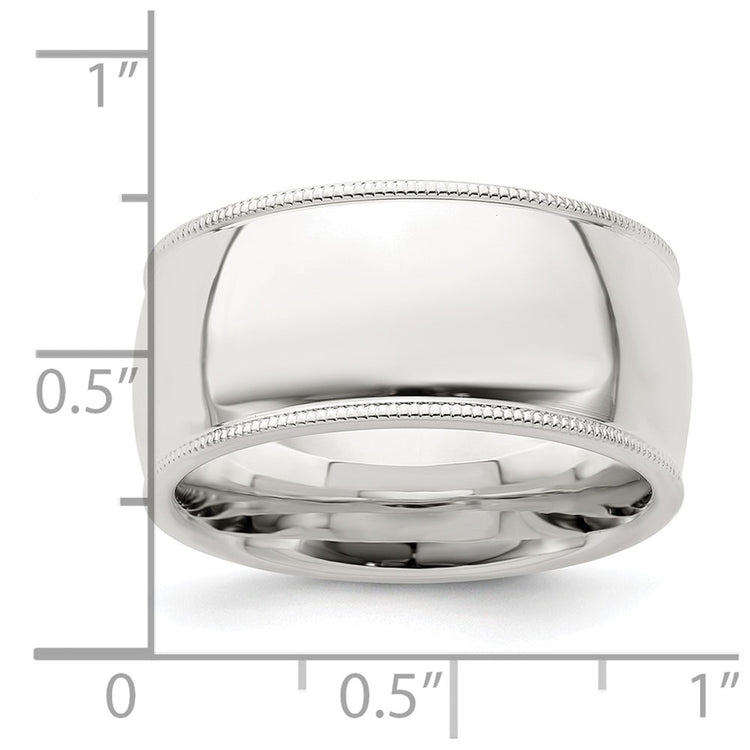 Sterling Silver 10mm Comfort Fit Half Round Milgrain