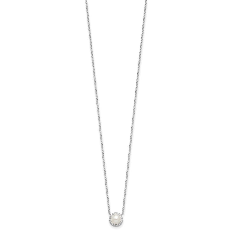 Sterling Silver Halo Pearl & CZ Necklace 18-19" β Cheryl M - view 2