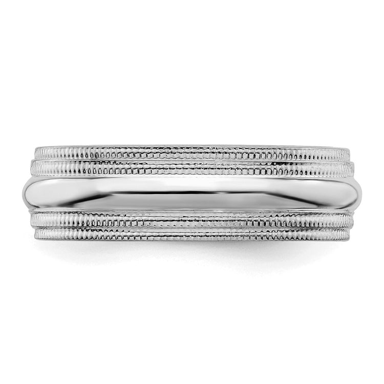 Sterling Silver Rhodium 6mm Comfort Fit Double Milgrain