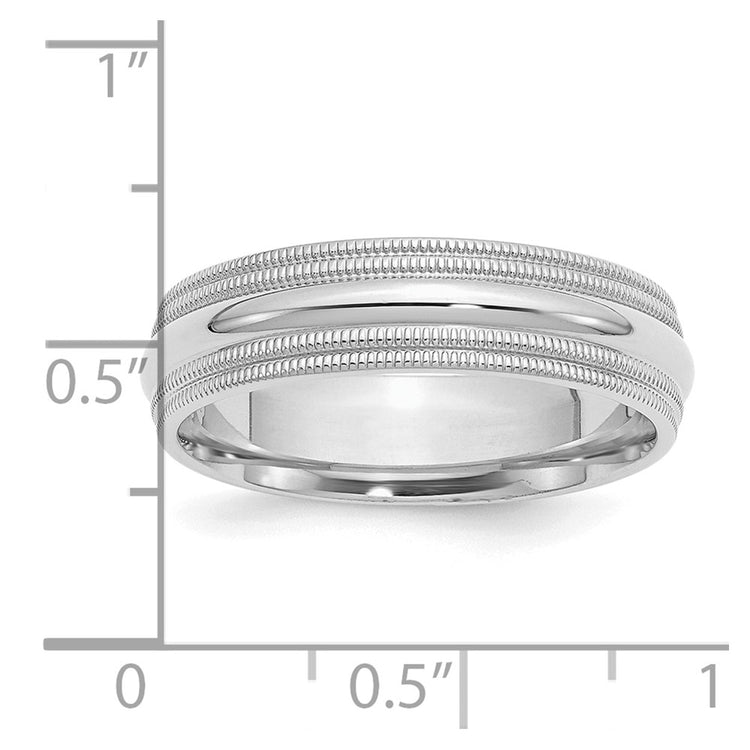 Sterling Silver Rhodium 6mm Comfort Fit Double Milgrain