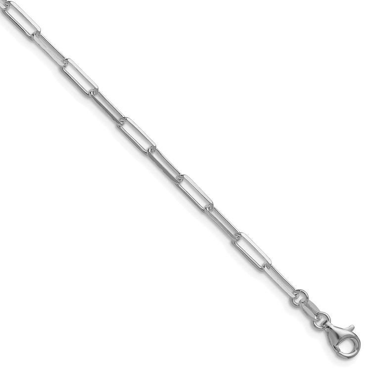 Sterling Silver Rhodium-Plated 3.1mm Diamond-Cut Paperclip Chain Bracelet - Hypoallergenic Sterling Silver Bracelets for Women - Size 7 Inch - Layerin