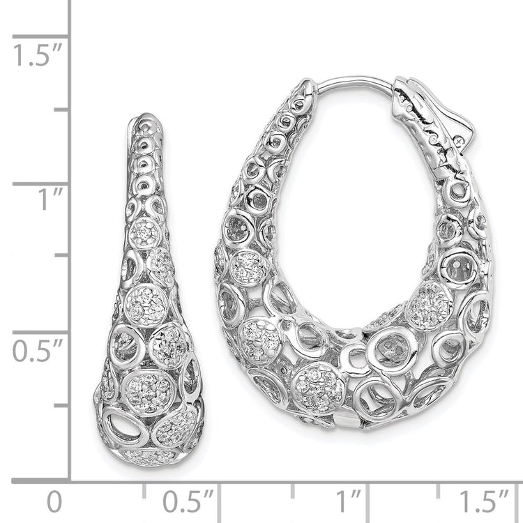 Sterling Shimmer Sterling Silver Rhodium-plated 162 Stone Accent Pav 1.1mm-1.5mm CZ Oval Hinged Hoop Earrings