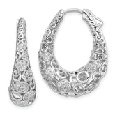 Sterling Shimmer Sterling Silver Rhodium-plated 162 Stone Accent Pav 1.1mm-1.5mm CZ Oval Hinged Hoop Earrings