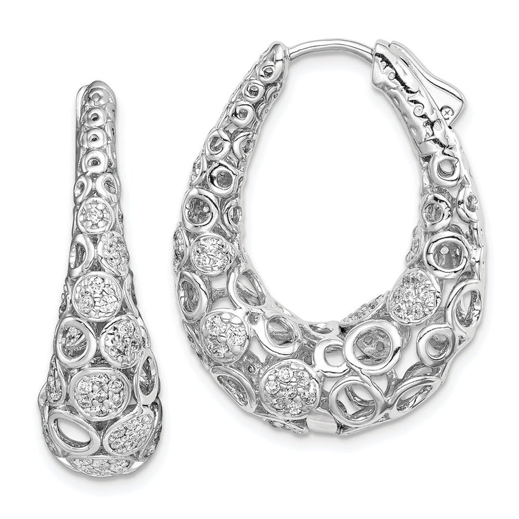 Sterling Shimmer Sterling Silver Rhodium-plated 162 Stone Accent Pav 1.1mm-1.5mm CZ Oval Hinged Hoop Earrings