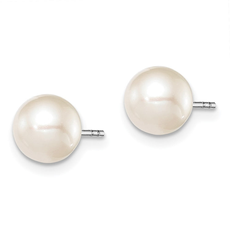 Sterling Silver Rhodium-plated 7-8mm White Round Freshwater Cultured Pearl Post Earrings