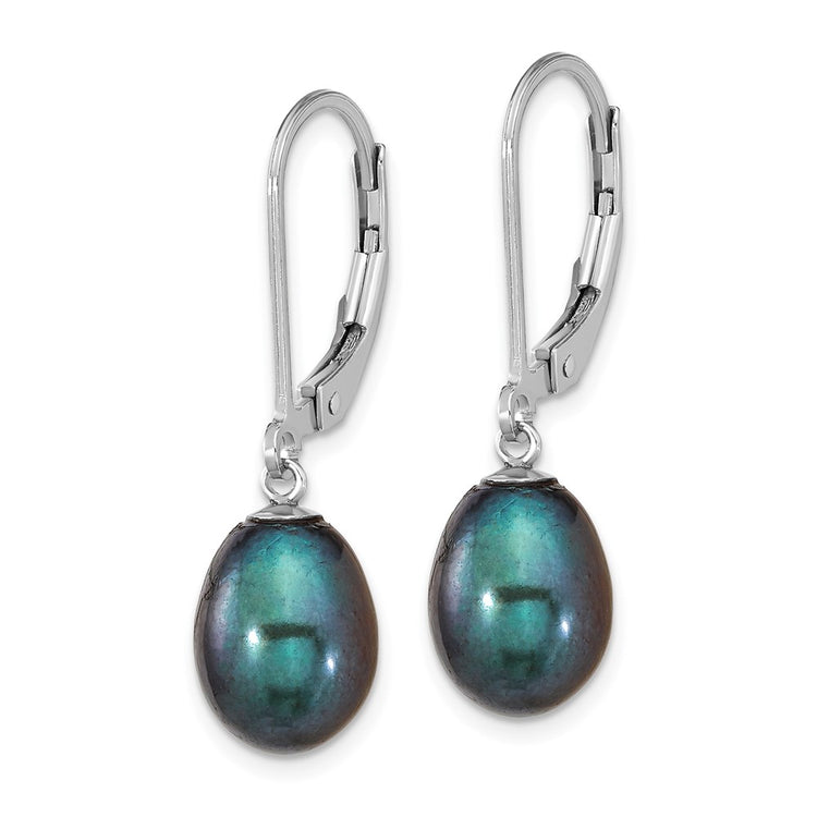 Sterling Silver Black Freshwater Pearl Teardrop Dangle Earrings 7-8mm - view 2