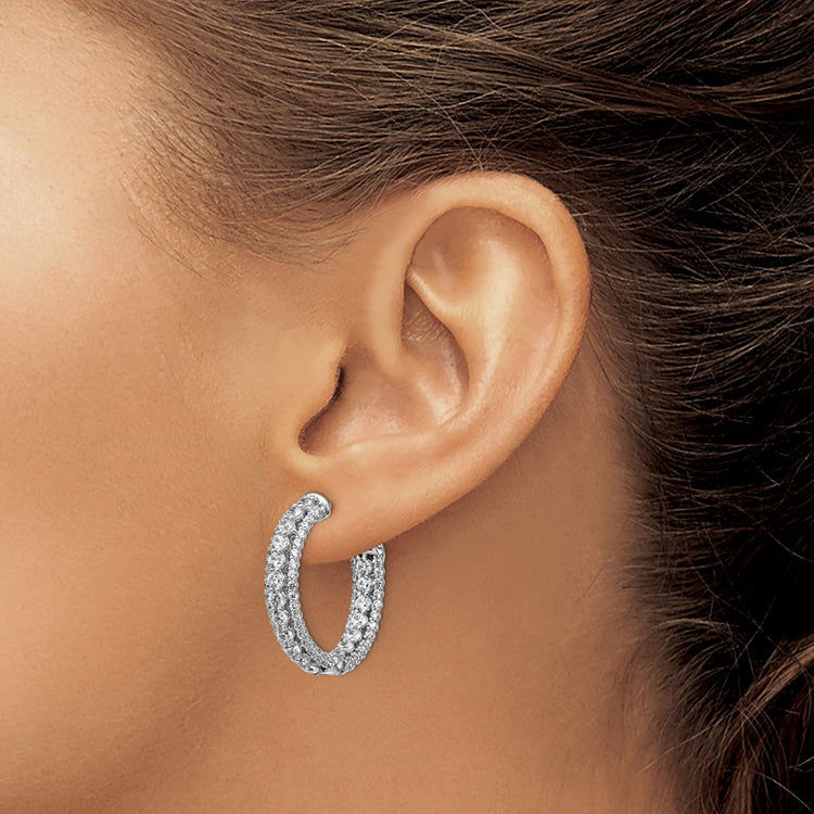 Sterling Shimmer Sterling Silver Rhodium-plated 170 Stone CZ In and Out Round Hinged Hoop Earrings