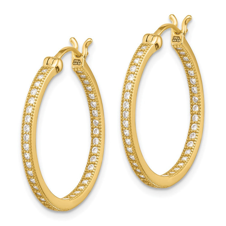Sterling Silver Gold-Tone CZ Hoop Earrings 25mm - view 2