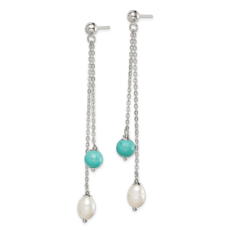 Sterling Silver Freshwater Pearl & Turquoise Dangle Earrings - view 2
