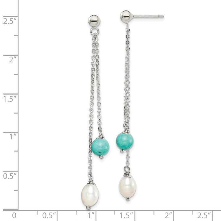 Sterling Silver Freshwater Pearl & Turquoise Dangle Earrings - view 4