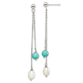 Sterling Silver Freshwater Pearl & Turquoise Pearl Dangle Earrings - Hypoallergenic Sterling Silver Pearl Earrings for Women - Coquette Bridal Jewelry