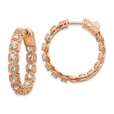 Sterling Shimmer Sterling Silver Rose-tone Rose Flash Gold-plated 28 Stone 2.5mm CZ In and Out Round Hinged Hoop Earring