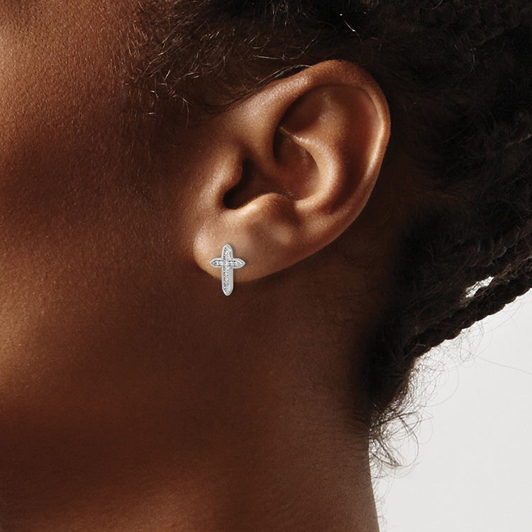 Sterling Silver CZ Cross Stud Earrings - view 3