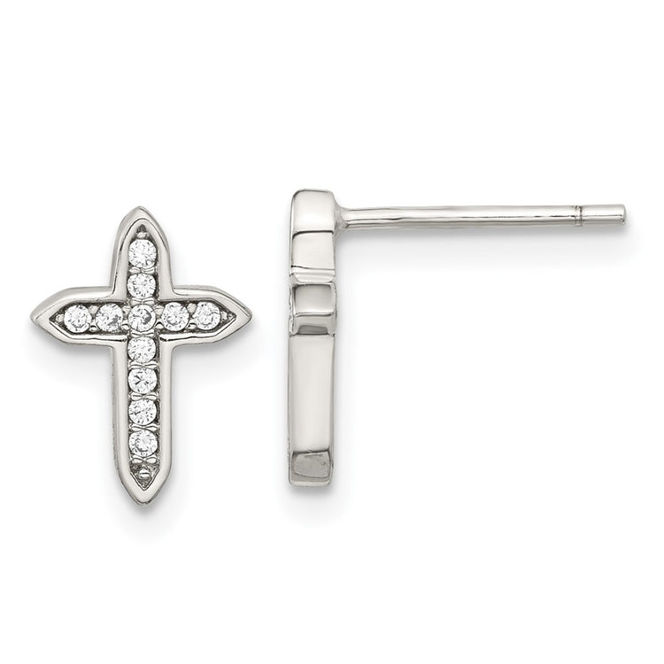 Sterling Silver Cross Cubic Zirconia Stud Earrings - Hypoallergenic Sterling Silver Stud Earrings for Women - Simulated Diamond CZ Earrings Jewelry Gi