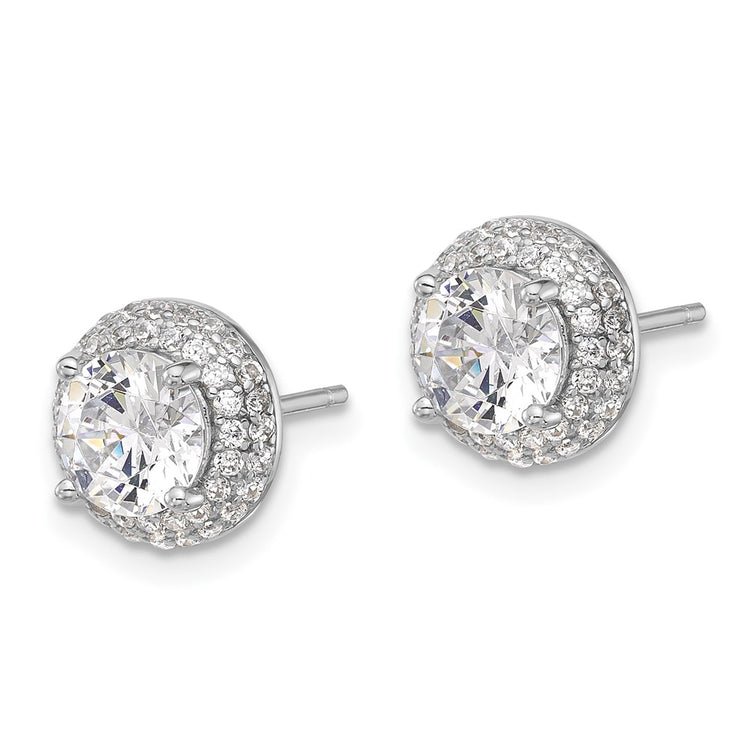 Sterling Silver 6mm Double Halo CZ Stud Earrings - view 2