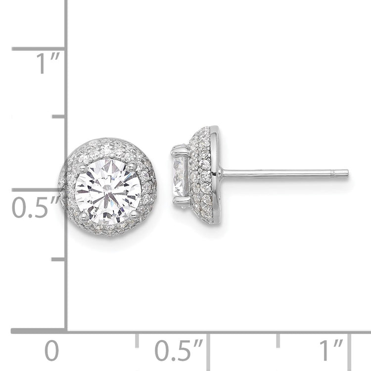 Sterling Silver 6mm Double Halo CZ Stud Earrings - view 4