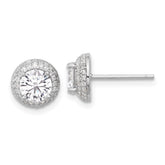 Sterling Silver 6mm Double Halo Cubic Zirconia Stud Earrings - Hypoallergenic Sterling Silver Stud Earrings for Women - Simulated Diamond CZ Earrings