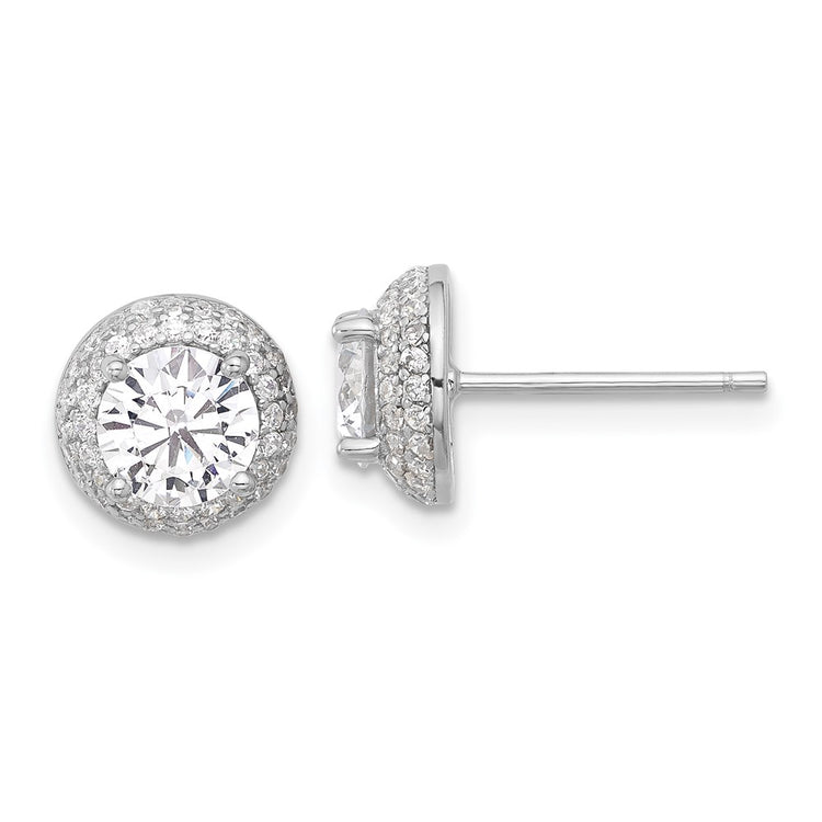 Sterling Silver 6mm Double Halo Cubic Zirconia Stud Earrings - Hypoallergenic Sterling Silver Stud Earrings for Women - Simulated Diamond CZ Earrings
