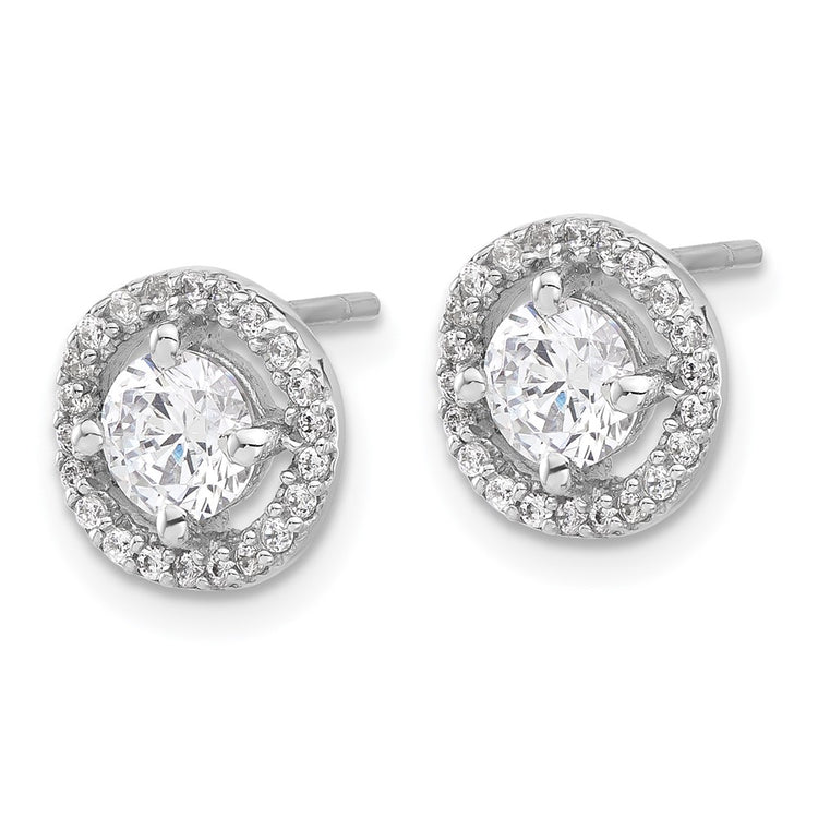 Sterling Silver Round Halo CZ Stud Earrings - view 2