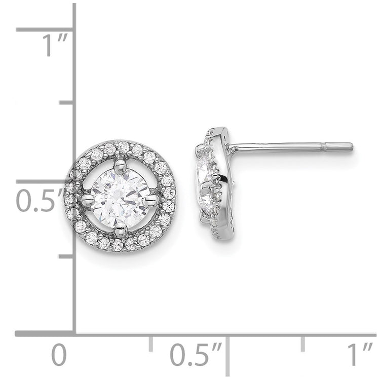 Sterling Silver Round Halo CZ Stud Earrings - view 4