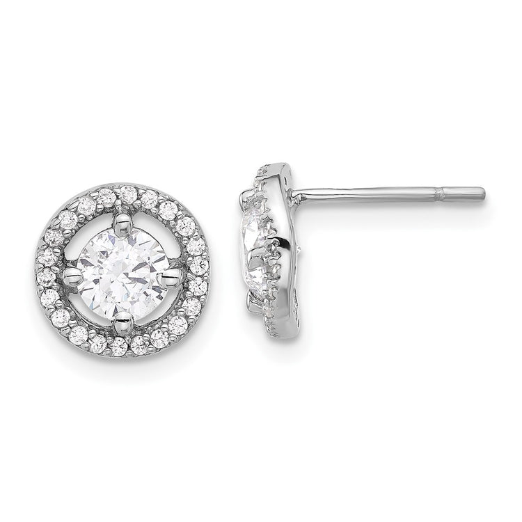 Sterling Silver Round Halo Cubic Zirconia Stud Earrings - Hypoallergenic Sterling Silver Stud Earrings for Women - Simulated Diamond CZ Earrings Jewel