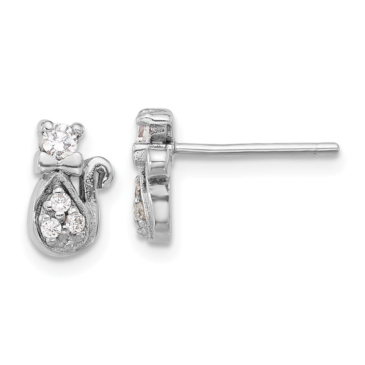 Sterling Silver Cat Cubic Zirconia Stud Earrings - Hypoallergenic Sterling Silver Stud Earrings for Women - Simulated Diamond CZ Earrings Jewelry Gift