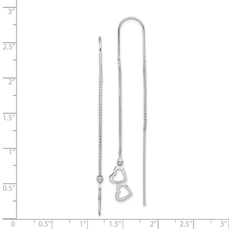 Sterling Silver Polished Double Heart Threader Earrings