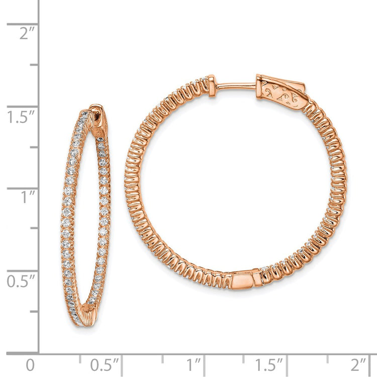 Sterling Shimmer Sterling Silver Rose-tone Flash Rose Gold-plated 100 Stone 1.3mm CZ In and Out Round Hinged Hoop Earrin