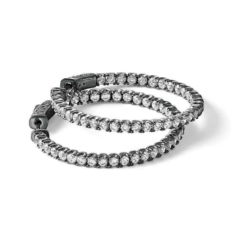Sterling Shimmer Sterling Silver Rhodium-plated 68 Stone 2.25mm CZ In and Out Round Hinged Hoop Earrings