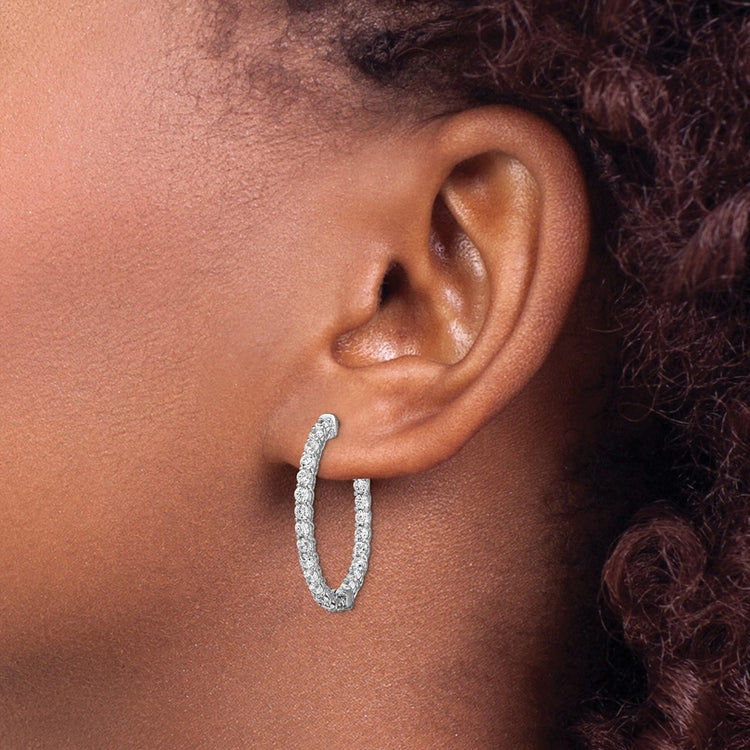 Sterling Shimmer Sterling Silver Rhodium-plated 46 Stone 2.25mm CZ In and Out Oval Hinged Hoop Earrings