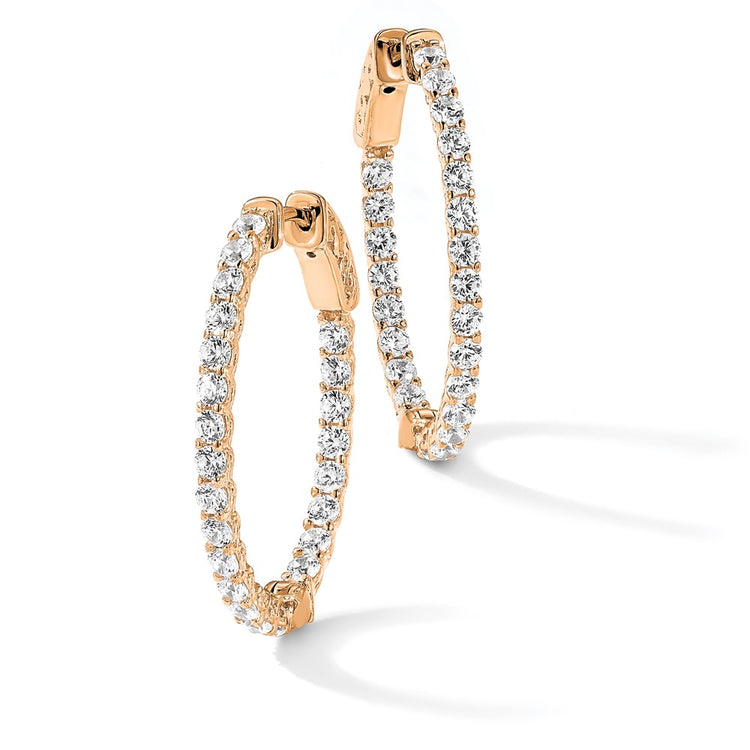 Sterling Shimmer Sterling Silver Rose-tone Flash Rose Gold-plated 46 Stone 2.25mm CZ In and Out Oval Hinged Hoop Earring