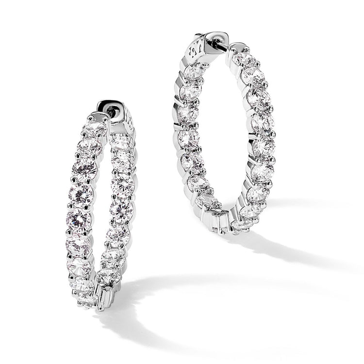 Sterling Shimmer Sterling Silver Rhodium-plated 36 Stone 3.75mm CZ In and Out Round Hinged Hoop Earrings