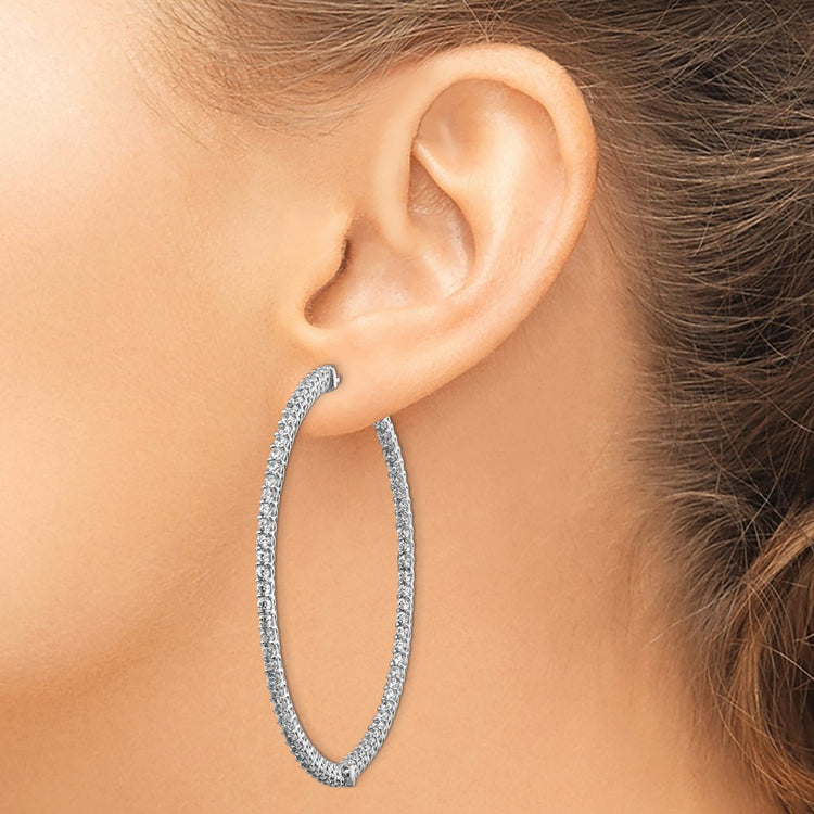Sterling Shimmer Sterling Silver Rhodium-plated 146 Stone 1.7mm CZ In and Out Round Hinged Hoop Earrings