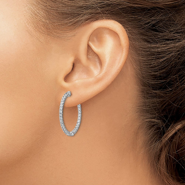 Sterling Shimmer Sterling Silver Rhodium-plated 64 Stone 2mm CZ In and Out Round Hinged Hoop Earrings