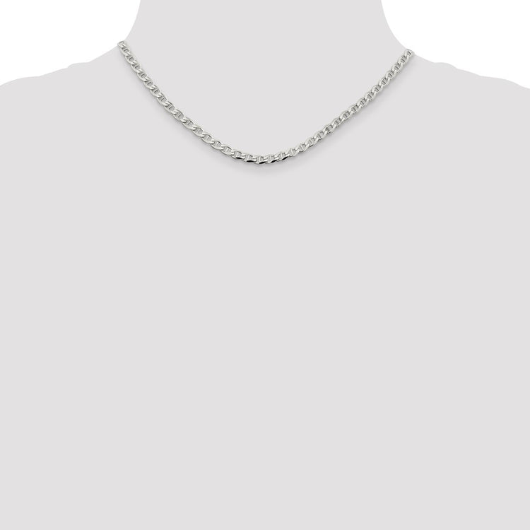 Sterling Silver 4.15MM D/C Flat Anchor Curb Chain Necklace Womens 16-24 Inch