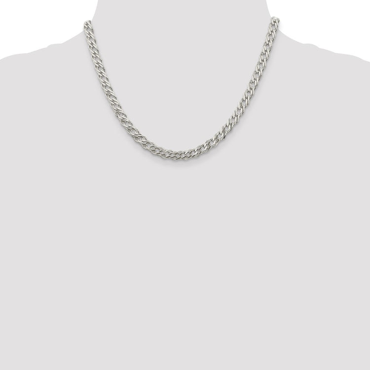 Sterling Silver 5.65MM 6 Side D/C Flat Double Curb Chain Necklace Womens 18-24 Inch